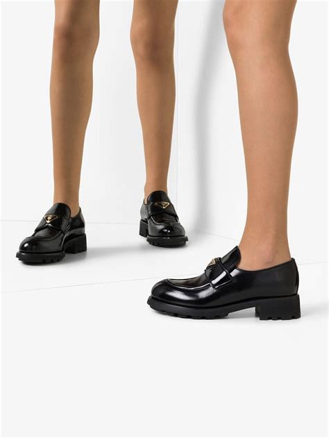 prada logo leather loafers